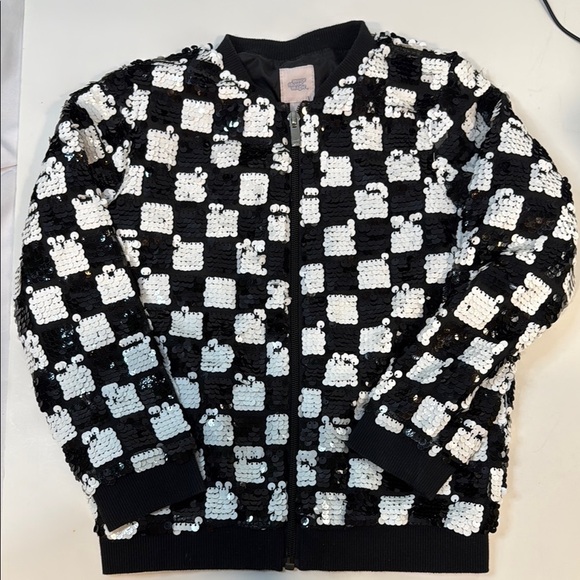 Black and White Full Sequin Checkered Jacket, Girls 6/6x, super cute! - Picture 7 of 8